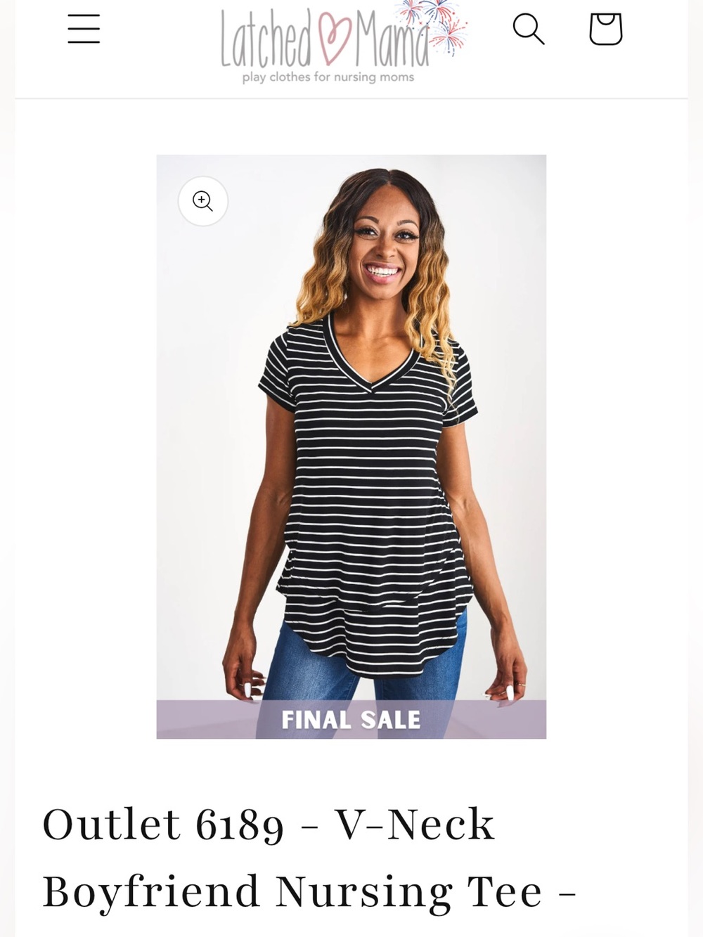 Latched Mama Navy & White Striped V-Neck Boyfriend Nursing Tee